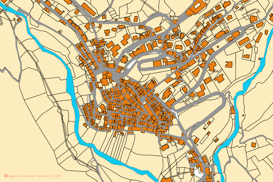 Mappa catastale del centro di Guarcino: particelle e fabbricati, cartografia Agenzia delle Entrate
