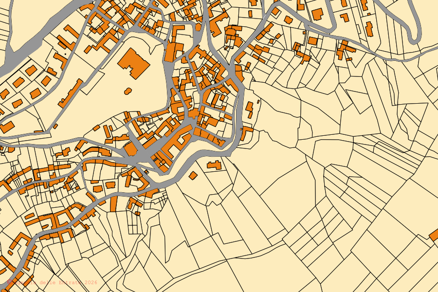 Mappa catastale del centro di Guarene: particelle e fabbricati, cartografia Agenzia delle Entrate