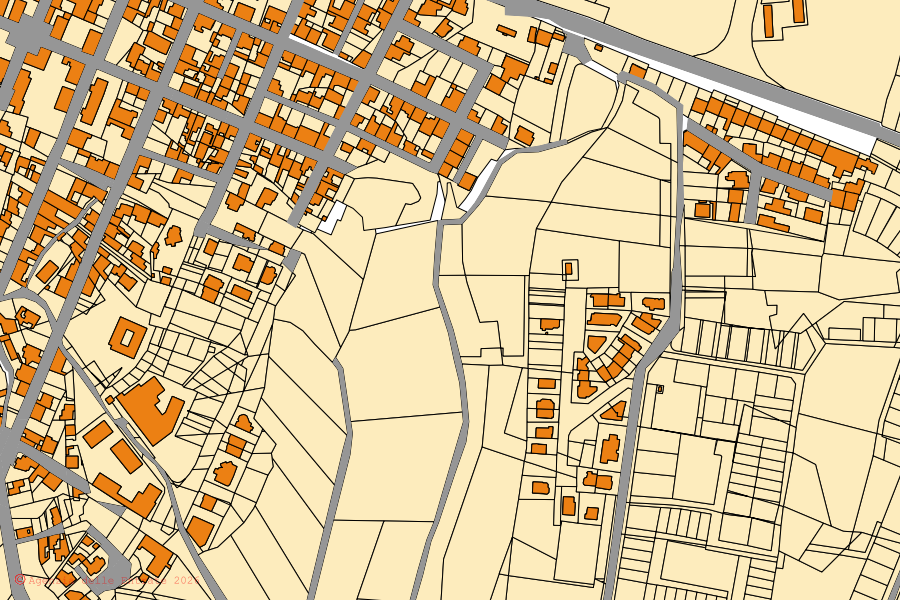 Mappa catastale del centro di Guspini: particelle e fabbricati, cartografia Agenzia delle Entrate
