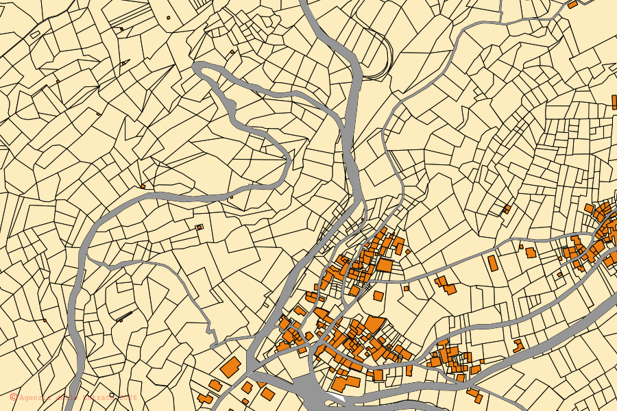 Mappa catastale del centro di Introd: particelle e fabbricati, cartografia Agenzia delle Entrate