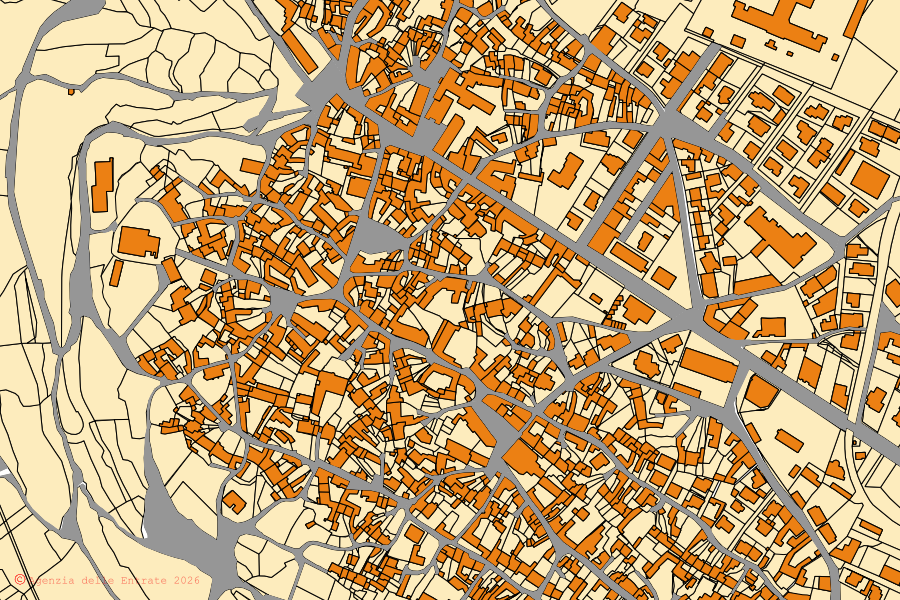 Mappa catastale del centro di Isili: particelle e fabbricati, cartografia Agenzia delle Entrate