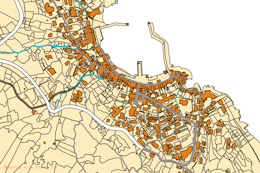 Mappa catastale del centro di Isola del Giglio: particelle e fabbricati, cartografia Agenzia delle Entrate