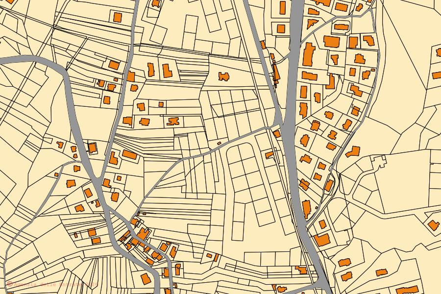 Mappa catastale del centro di Isola del Gran Sasso d'Italia: particelle e fabbricati, cartografia Agenzia delle Entrate