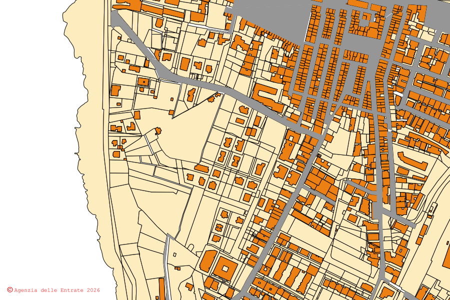 Mappa catastale del centro di Isola delle Femmine: particelle e fabbricati, cartografia Agenzia delle Entrate