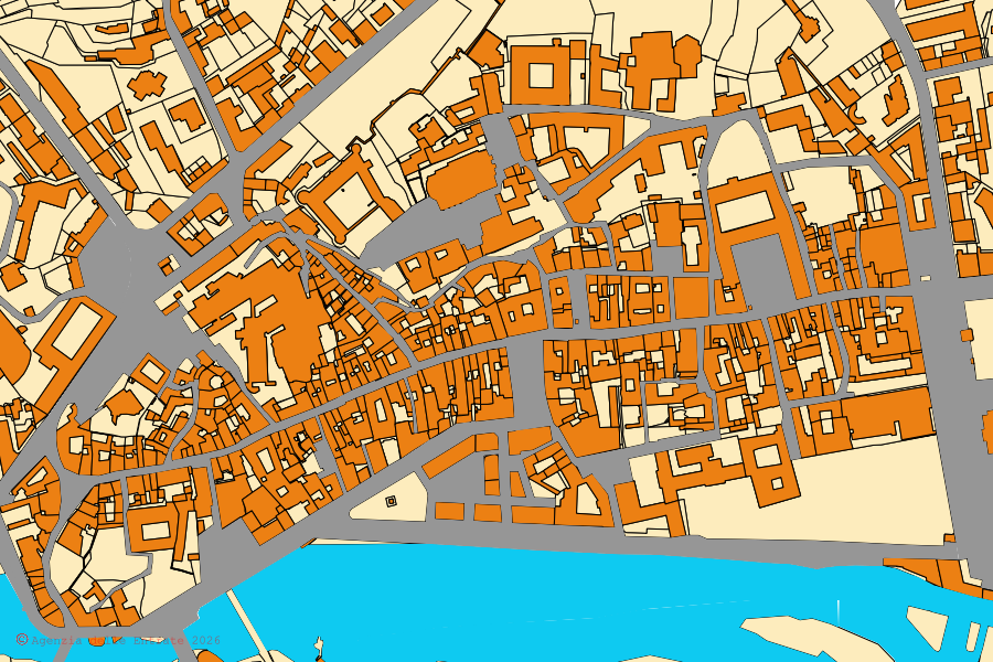 Mappa catastale del centro di Ivrea: particelle e fabbricati, cartografia Agenzia delle Entrate