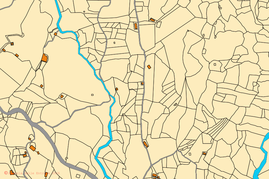 Mappa catastale del centro di Jacurso: particelle e fabbricati, cartografia Agenzia delle Entrate