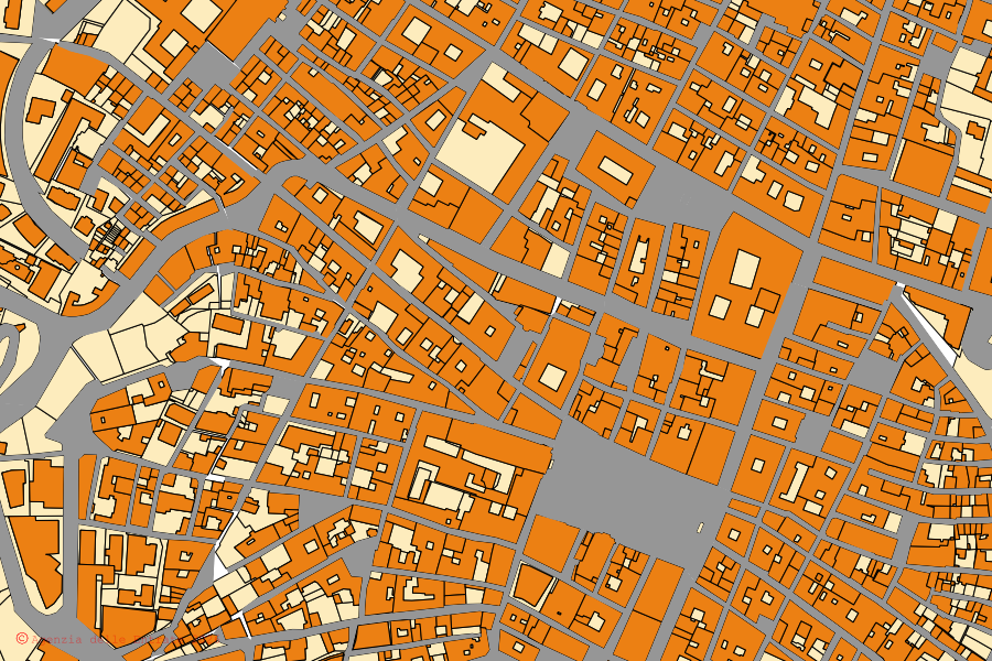 Mappa catastale del centro di L'Aquila: particelle e fabbricati, cartografia Agenzia delle Entrate