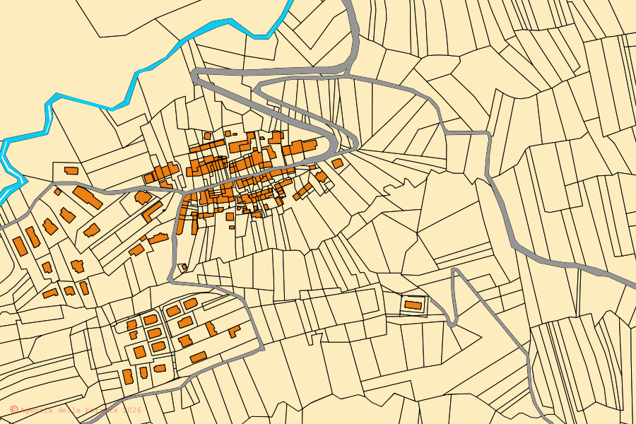Mappa catastale del centro di La Cassa: particelle e fabbricati, cartografia Agenzia delle Entrate
