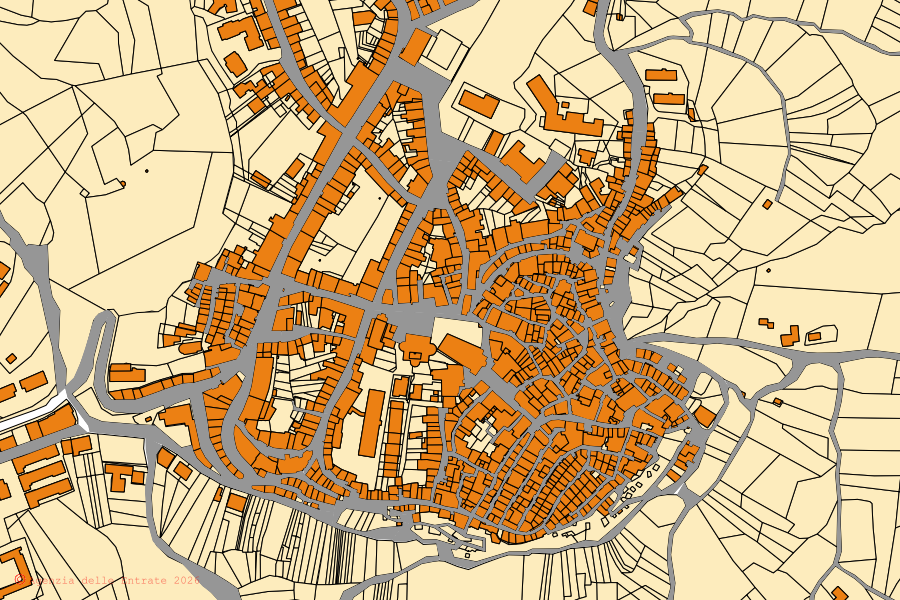 Mappa catastale del centro di Lacedonia: particelle e fabbricati, cartografia Agenzia delle Entrate