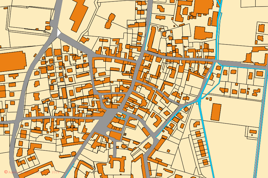 Mappa catastale del centro di Lagnasco: particelle e fabbricati, cartografia Agenzia delle Entrate