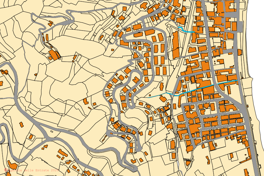 Mappa catastale del centro di Laigueglia: particelle e fabbricati, cartografia Agenzia delle Entrate