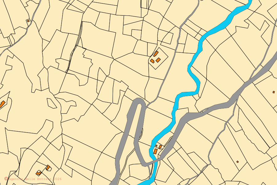 Mappa catastale del centro di Lama Mocogno: particelle e fabbricati, cartografia Agenzia delle Entrate