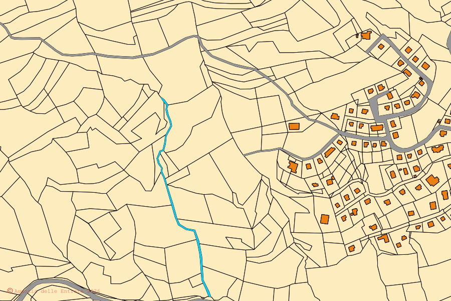 Mappa catastale del centro di Langhirano: particelle e fabbricati, cartografia Agenzia delle Entrate