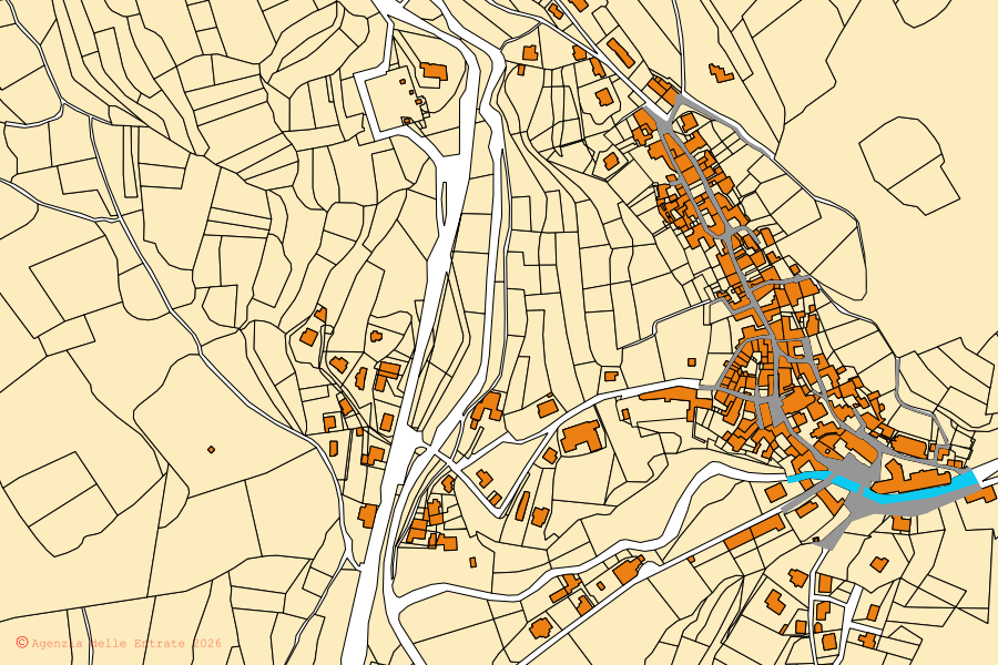 Mappa catastale del centro di Lasnigo: particelle e fabbricati, cartografia Agenzia delle Entrate
