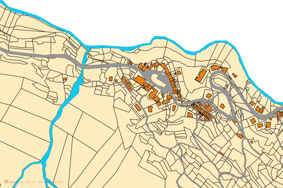 Mappa catastale del centro di Lastebasse: particelle e fabbricati, cartografia Agenzia delle Entrate
