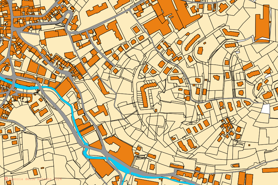 Mappa catastale del centro di Leffe: particelle e fabbricati, cartografia Agenzia delle Entrate