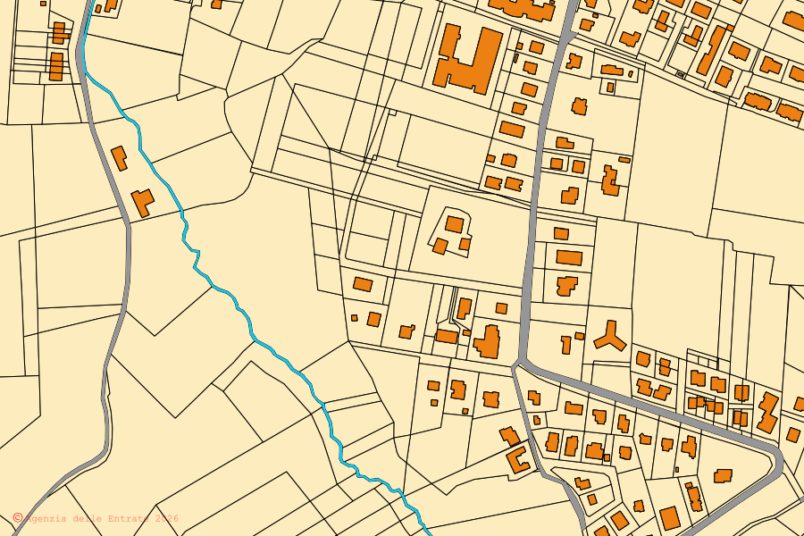 Mappa catastale del centro di Lesignano de' Bagni: particelle e fabbricati, cartografia Agenzia delle Entrate