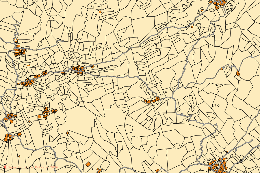 Mappa catastale del centro di Lillianes: particelle e fabbricati, cartografia Agenzia delle Entrate