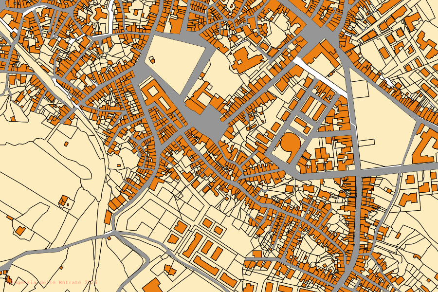 Mappa catastale del centro di Linguaglossa: particelle e fabbricati, cartografia Agenzia delle Entrate