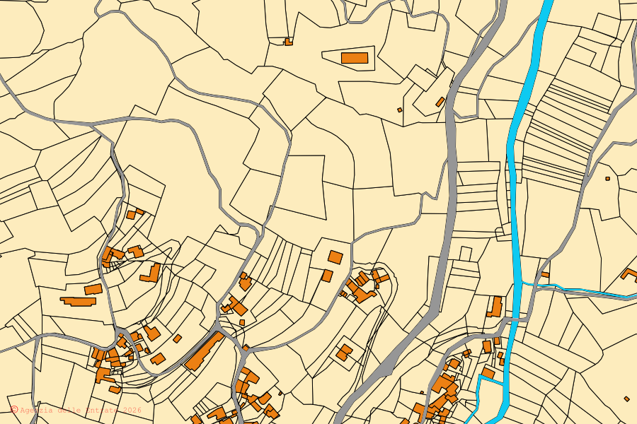 Mappa catastale del centro di Lisio: particelle e fabbricati, cartografia Agenzia delle Entrate