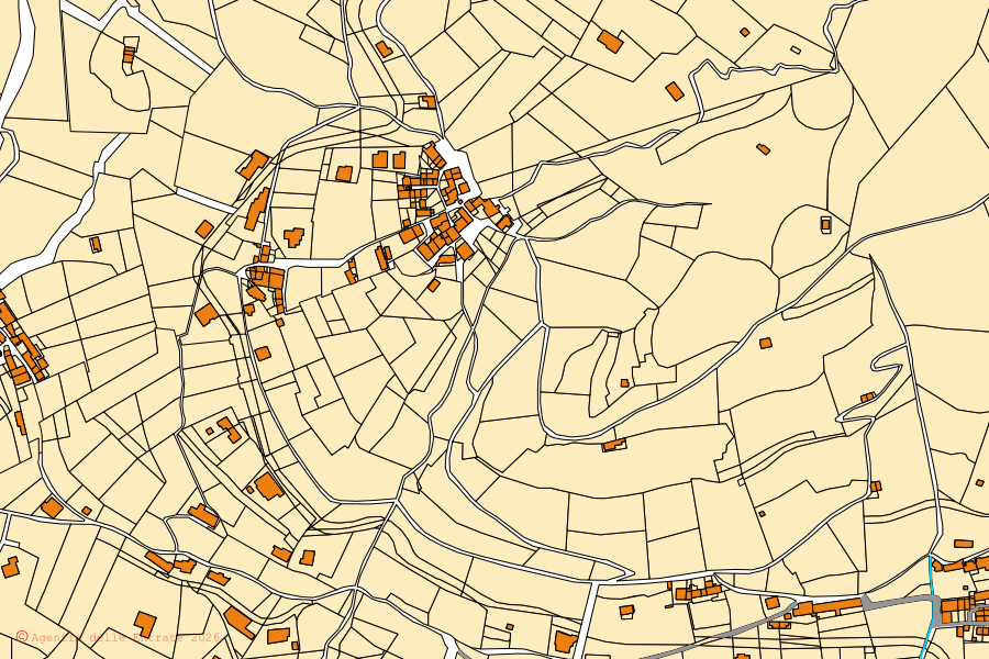 Mappa catastale del centro di Locatello: particelle e fabbricati, cartografia Agenzia delle Entrate