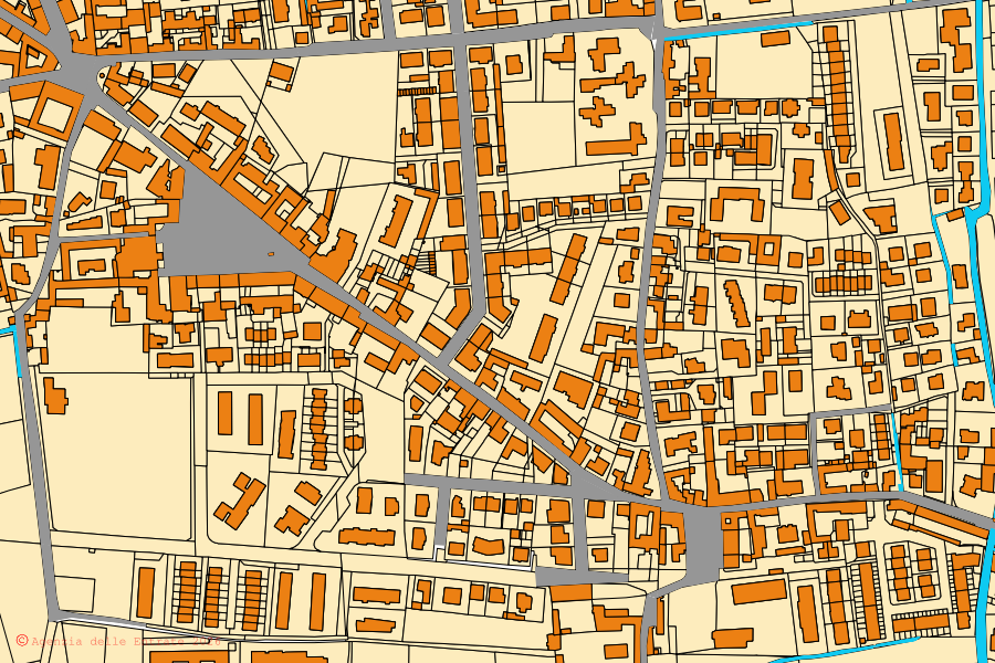 Mappa catastale del centro di Lodi Vecchio: particelle e fabbricati, cartografia Agenzia delle Entrate