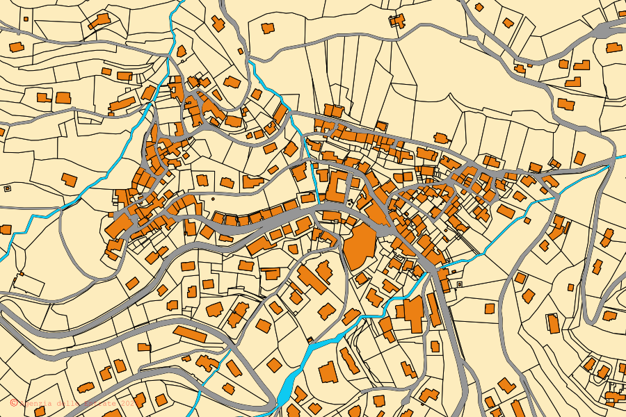 Mappa catastale del centro di Lodrino: particelle e fabbricati, cartografia Agenzia delle Entrate