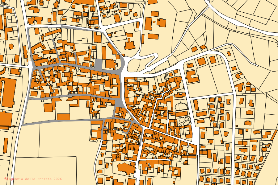 Mappa catastale del centro di Lomazzo: particelle e fabbricati, cartografia Agenzia delle Entrate