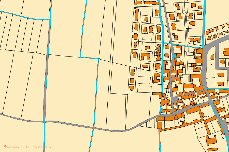 Mappa catastale del centro di Longhena: particelle e fabbricati, cartografia Agenzia delle Entrate