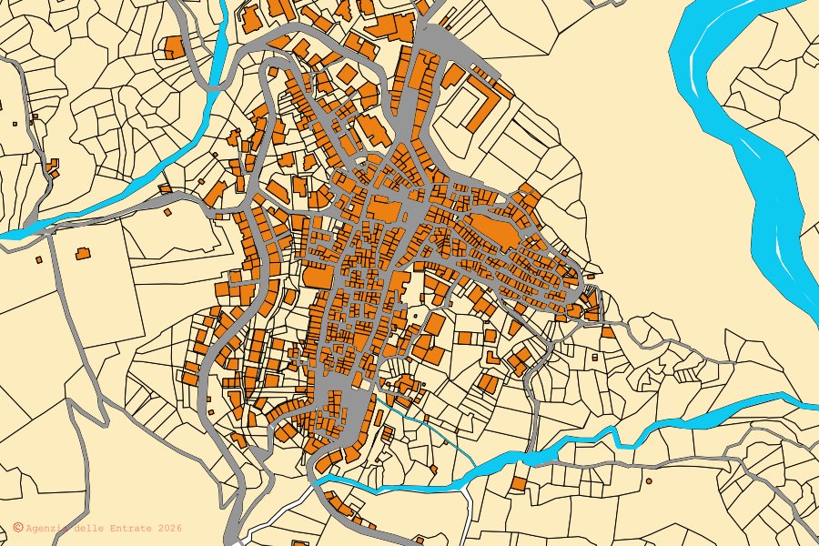 Mappa catastale del centro di Longi: particelle e fabbricati, cartografia Agenzia delle Entrate