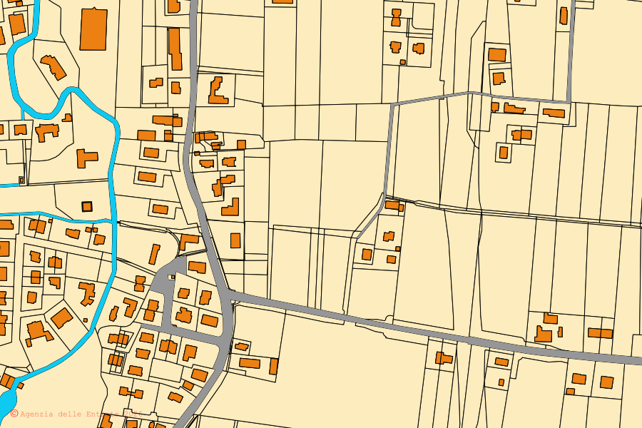 Mappa catastale del centro di Loreggia: particelle e fabbricati, cartografia Agenzia delle Entrate