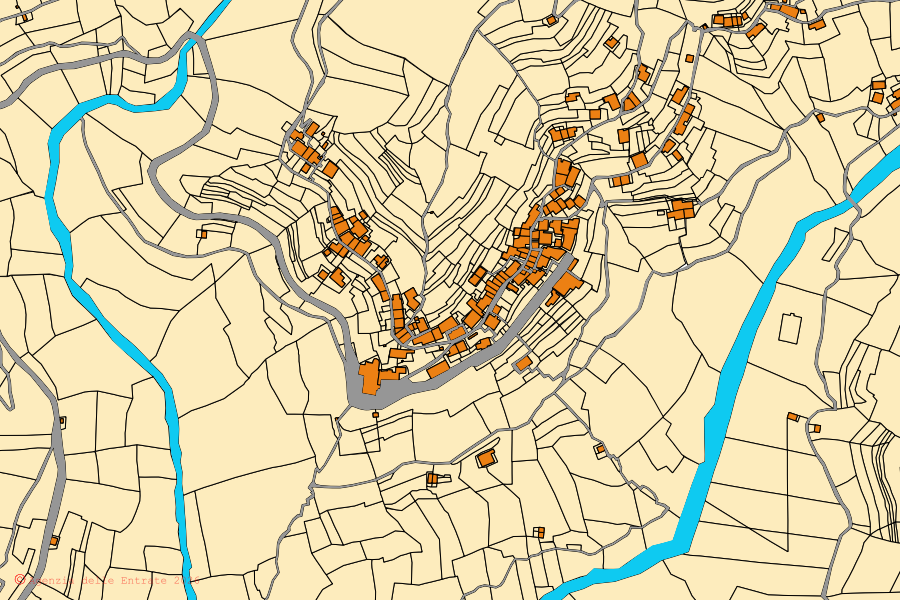 Mappa catastale del centro di Lorsica: particelle e fabbricati, cartografia Agenzia delle Entrate