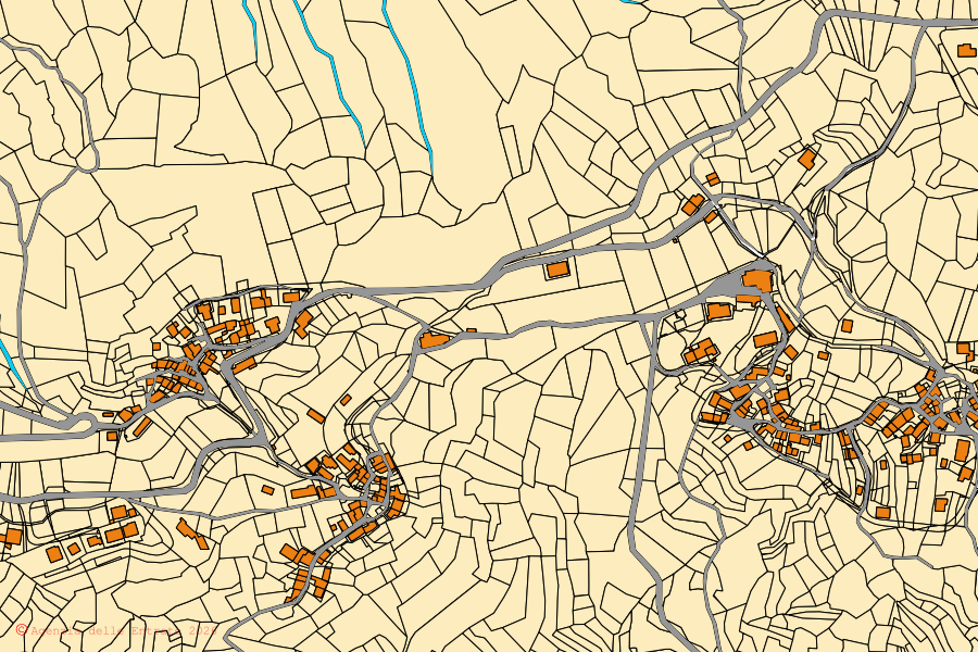 Mappa catastale del centro di Lusevera: particelle e fabbricati, cartografia Agenzia delle Entrate