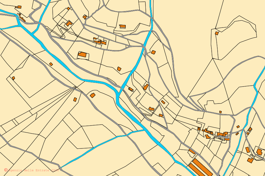 Mappa catastale del centro di Luzzana: particelle e fabbricati, cartografia Agenzia delle Entrate
