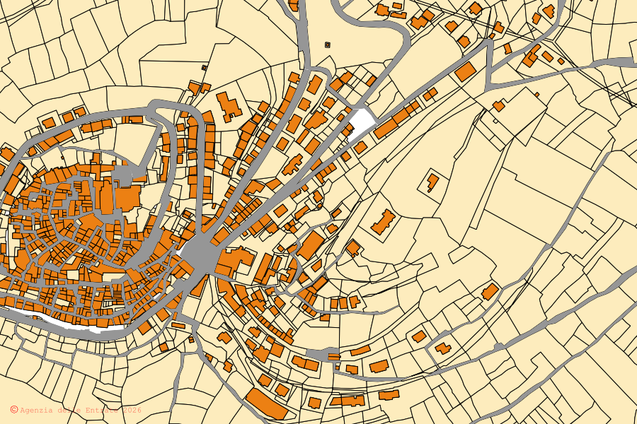 Mappa catastale del centro di Maenza: particelle e fabbricati, cartografia Agenzia delle Entrate