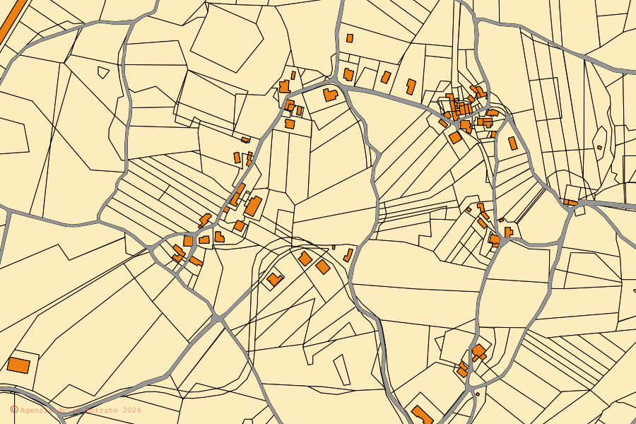 Mappa catastale del centro di Maiolo: particelle e fabbricati, cartografia Agenzia delle Entrate