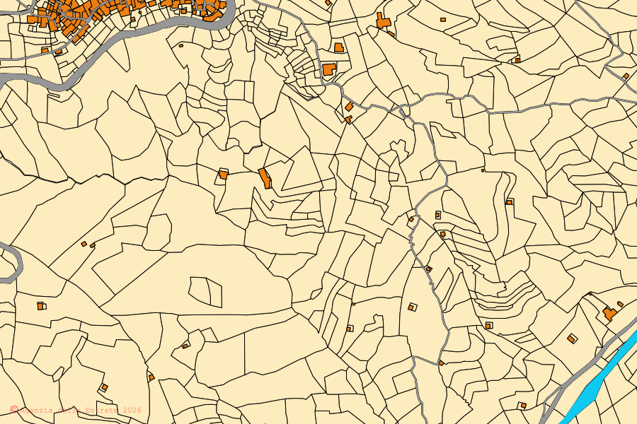 Mappa catastale del centro di Maissana: particelle e fabbricati, cartografia Agenzia delle Entrate