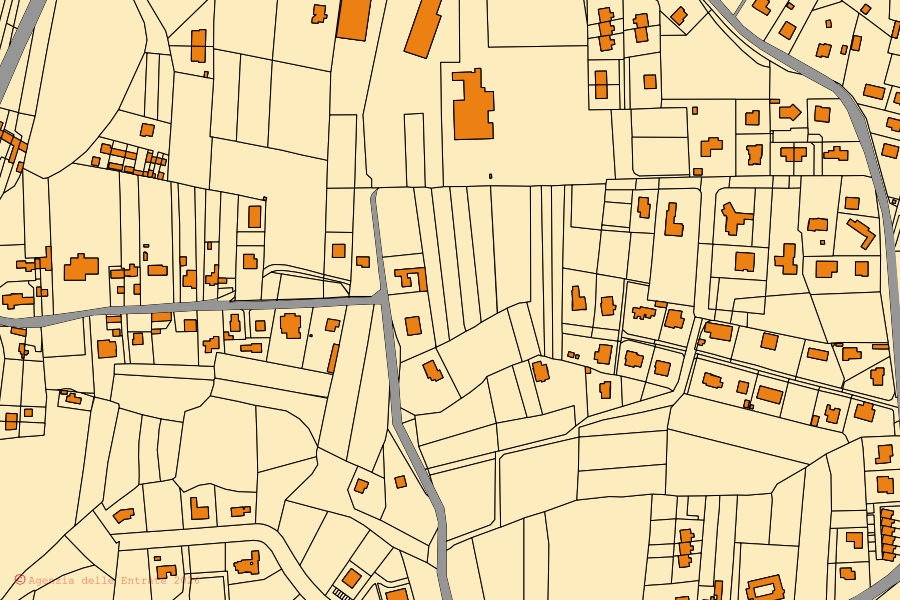 Mappa catastale del centro di Majano: particelle e fabbricati, cartografia Agenzia delle Entrate