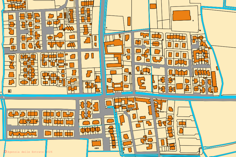 Mappa catastale del centro di Malagnino: particelle e fabbricati, cartografia Agenzia delle Entrate