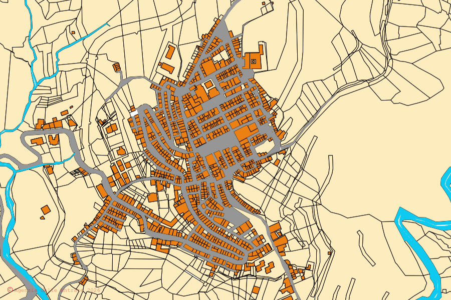 Mappa catastale del centro di Malvagna: particelle e fabbricati, cartografia Agenzia delle Entrate