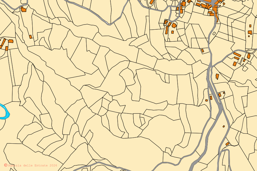 Mappa catastale del centro di Malvicino: particelle e fabbricati, cartografia Agenzia delle Entrate