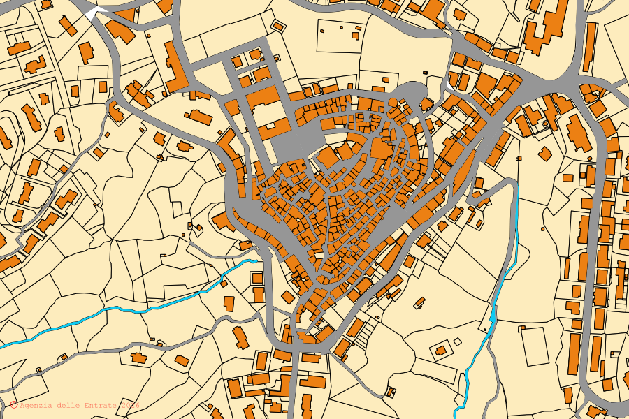 Mappa catastale del centro di Manciano: particelle e fabbricati, cartografia Agenzia delle Entrate