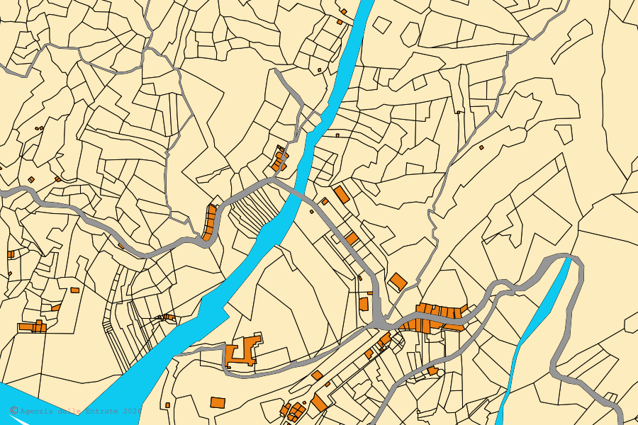 Mappa catastale del centro di Mandanici: particelle e fabbricati, cartografia Agenzia delle Entrate