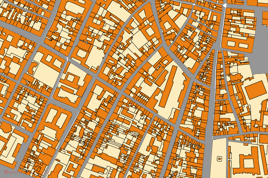 Mappa catastale del centro di Mantova: particelle e fabbricati, cartografia Agenzia delle Entrate