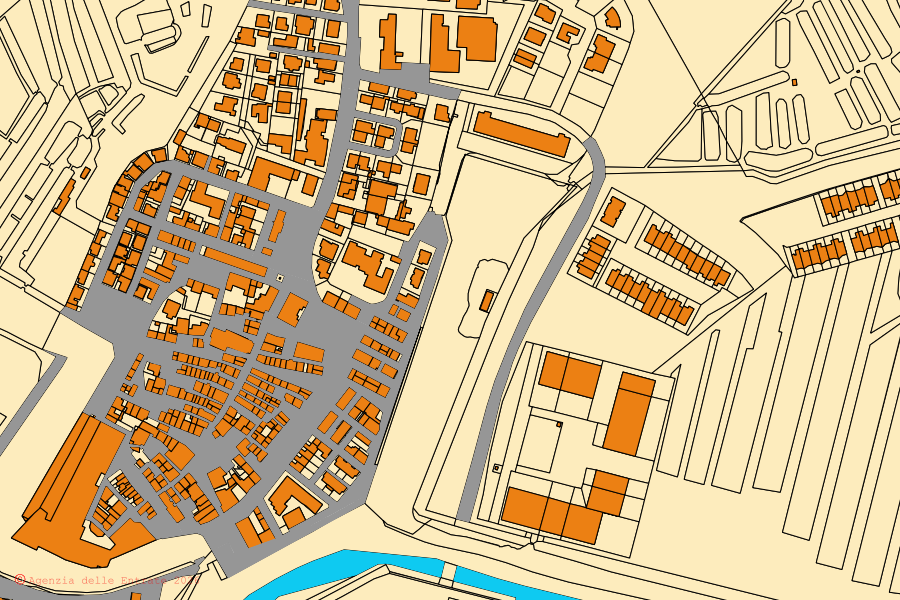 Mappa catastale del centro di Marano Lagunare: particelle e fabbricati, cartografia Agenzia delle Entrate