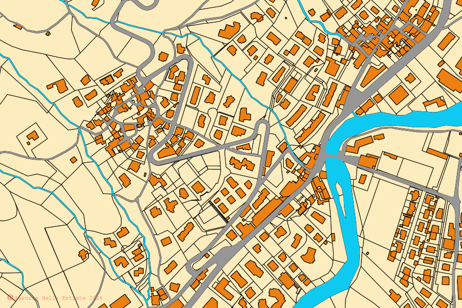 Mappa catastale del centro di Marcheno: particelle e fabbricati, cartografia Agenzia delle Entrate