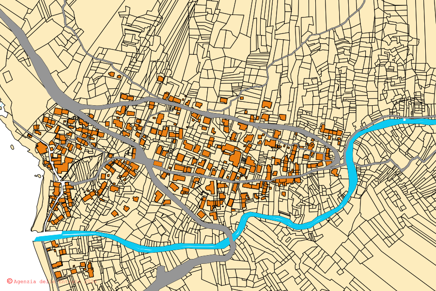 Mappa catastale del centro di Marciana: particelle e fabbricati, cartografia Agenzia delle Entrate
