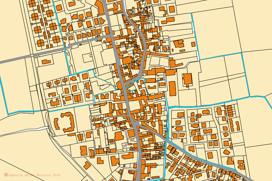Mappa catastale del centro di Marcignago: particelle e fabbricati, cartografia Agenzia delle Entrate