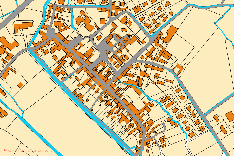 Mappa catastale del centro di Mariana Mantovana: particelle e fabbricati, cartografia Agenzia delle Entrate