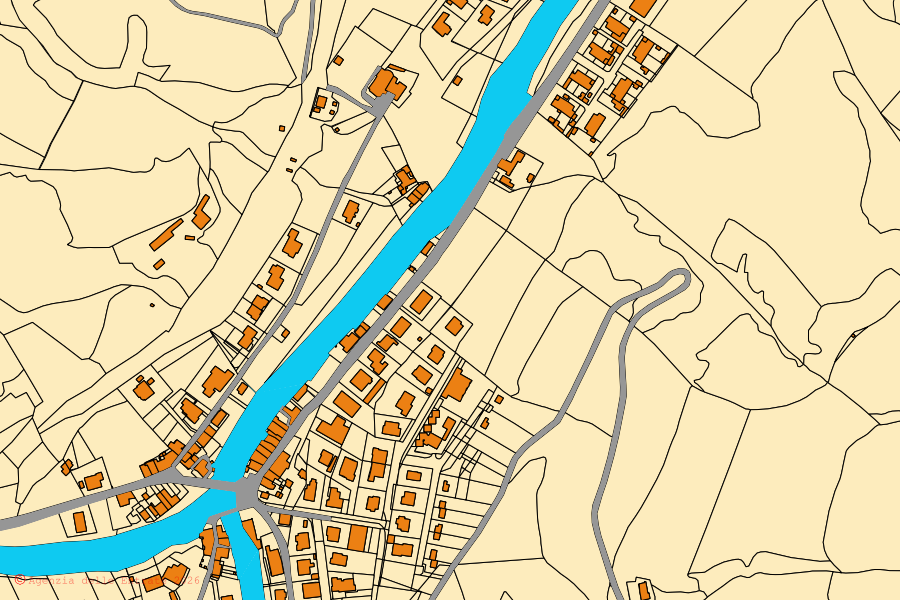 Mappa catastale del centro di Marradi: particelle e fabbricati, cartografia Agenzia delle Entrate
